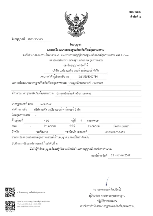 ใบอนุญาต มอก. ประตูเหล็กม้วน
